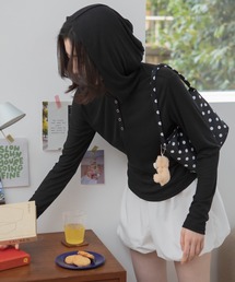 シアーフーディーヘンリーネックトップス / シアー オフホワイト アイボリー ホワイト ブラック カットソー 長袖 トップス 春服 夏服 秋服 韓国 ノームコア カジュアル シンプル 無地 ヘルシー Tシャツ コンパクト 白 黒 グレー ヘンリーネック インナー