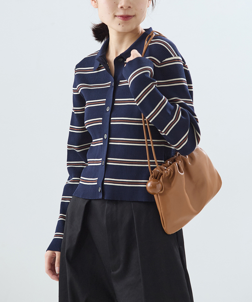 journal standard L'essage（ジャーナルスタンダードレサージュ）の「襟リブカーディガン（カーディガン/ボレロ・レディース・イエロー/ダークブルー/チャコールグレー・FREE）」の5枚目の写真