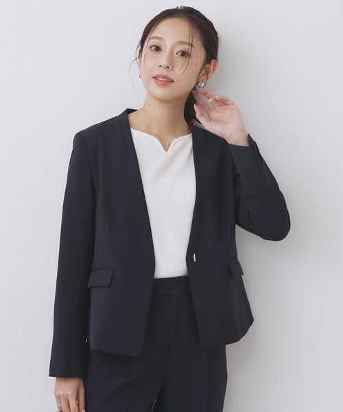 index（インデックス）の「ストレッチノーカラージャケット/セットアップ対応【洗濯機OK/防シワ/イージーアイロン】（ノーカラージャケット・レディース・ネイビー/ブラック系7/ナチュラル/チャコールグレー・40/38/36/42）」の14枚目の写真