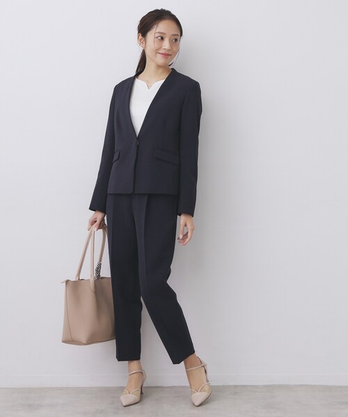 index（インデックス）の「ストレッチノーカラージャケット/セットアップ対応【洗濯機OK/防シワ/イージーアイロン】（ノーカラージャケット・レディース・ネイビー/ブラック系7/ナチュラル/チャコールグレー・40/38/36/42）」の15枚目の写真