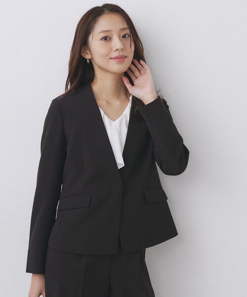 index（インデックス）の「ストレッチノーカラージャケット/セットアップ対応【洗濯機OK/防シワ/イージーアイロン】（ノーカラージャケット・レディース・ネイビー/ブラック系7/ナチュラル/チャコールグレー・40/38/36/42）」の18枚目の写真