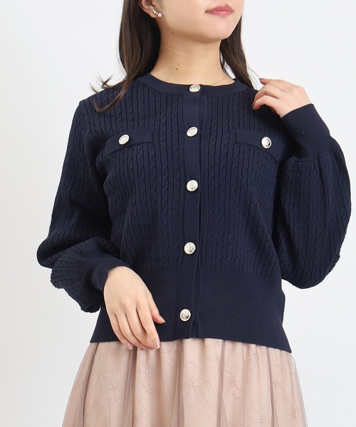 ASTORIA ODIER（アストリアオディール）の「スポンディッシュケーブルカーディガン（カーディガン/ボレロ・レディース・グリーン/アイボリー/ネイビー・MEDIUM）」の4枚目の写真