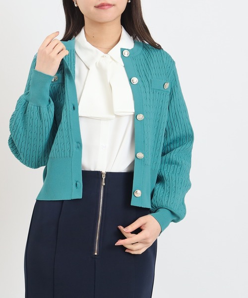 ASTORIA ODIER（アストリアオディール）の「スポンディッシュケーブルカーディガン（カーディガン/ボレロ・レディース・グリーン/アイボリー/ネイビー・MEDIUM）」の8枚目の写真