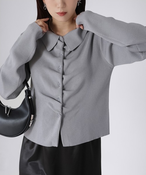 Riberry（リベリー）の「フロントギャザーポロニット（ニット/セーター・レディース・グレー/アイボリー/ブラック/イエロー/ピンク・FREE）」の12枚目の写真