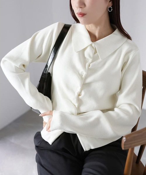 Riberry(リベリー)の「フロントギャザーポロニット(ニット/セーター・レディース・グレー/アイボリー/ブラック/イエロー/ピンク・FREE)」の7枚目の写真