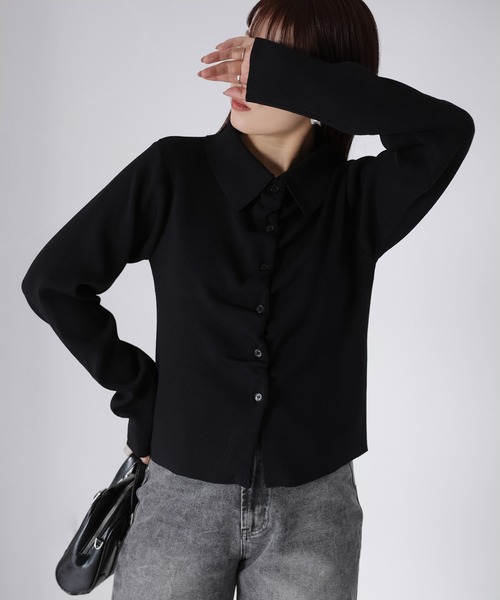 Riberry（リベリー）の「フロントギャザーポロニット（ニット/セーター・レディース・グレー/アイボリー/ブラック/イエロー/ピンク・FREE）」の9枚目の写真