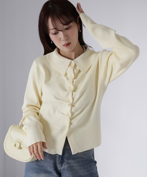 Riberry（リベリー）の「フロントギャザーポロニット（ニット/セーター・レディース・グレー/アイボリー/ブラック/イエロー/ピンク・FREE）」の15枚目の写真