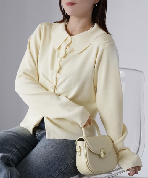 Riberry（リベリー）の「フロントギャザーポロニット（ニット/セーター・レディース・グレー/アイボリー/ブラック/イエロー/ピンク・FREE）」の16枚目の写真