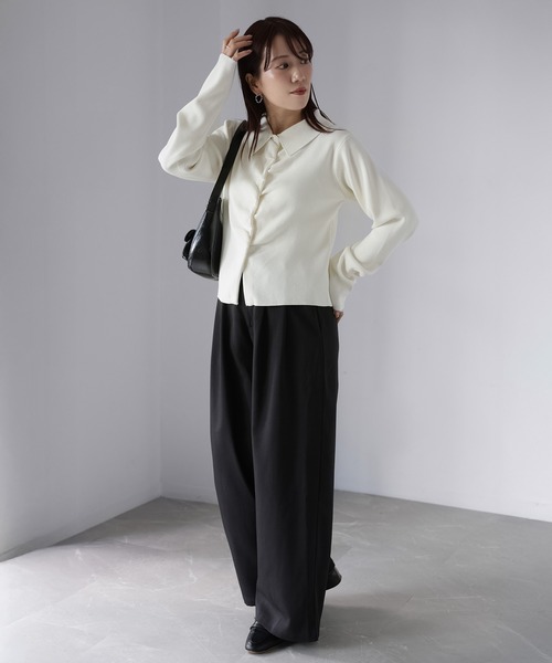 Riberry（リベリー）の「フロントギャザーポロニット（ニット/セーター・レディース・グレー/アイボリー/ブラック/イエロー/ピンク・FREE）」の8枚目の写真