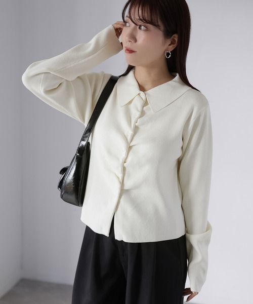 Riberry（リベリー）の「フロントギャザーポロニット（ニット/セーター・レディース・グレー/アイボリー/ブラック/イエロー/ピンク・FREE）」の22枚目の写真