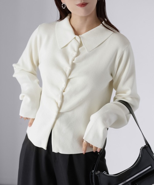 Riberry（リベリー）の「フロントギャザーポロニット（ニット/セーター・レディース・グレー/アイボリー/ブラック/イエロー/ピンク・FREE）」の6枚目の写真