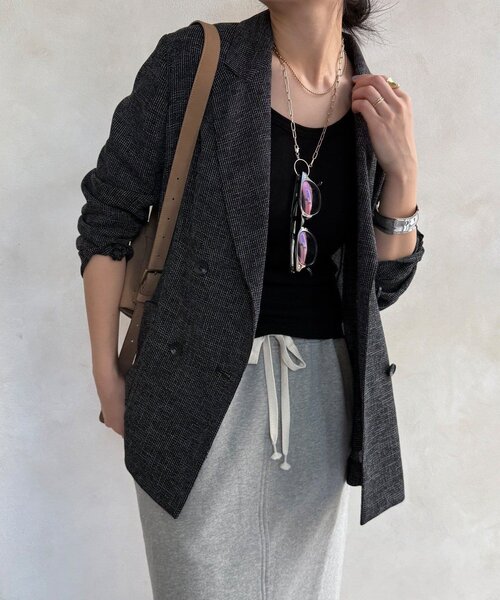 DouDou（ドゥドゥ）の「シアーツイードダブルジャケット（テーラードジャケット・レディース・オフホワイト/ブラック・FREE）」の2枚目の写真