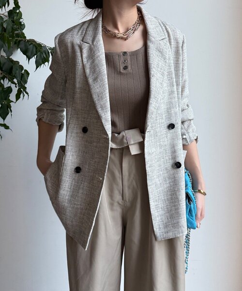 DouDou（ドゥドゥ）の「シアーツイードダブルジャケット（テーラードジャケット・レディース・オフホワイト/ブラック・FREE）」の8枚目の写真