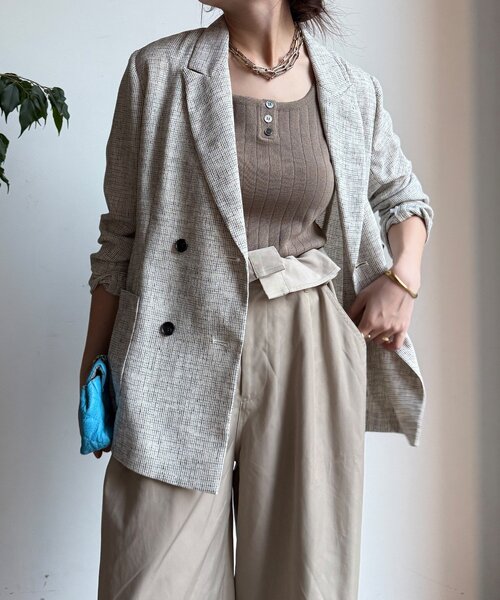 DouDou（ドゥドゥ）の「シアーツイードダブルジャケット（テーラードジャケット・レディース・オフホワイト/ブラック・FREE）」の9枚目の写真