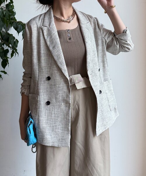 DouDou（ドゥドゥ）の「シアーツイードダブルジャケット（テーラードジャケット・レディース・オフホワイト/ブラック・FREE）」の10枚目の写真