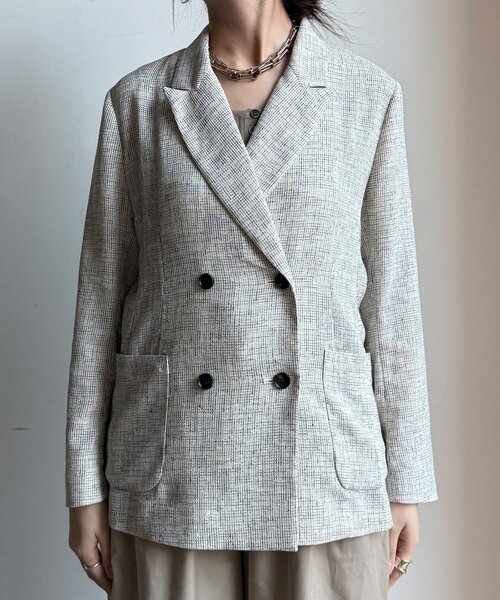 DouDou（ドゥドゥ）の「シアーツイードダブルジャケット（テーラードジャケット・レディース・オフホワイト/ブラック・FREE）」の12枚目の写真