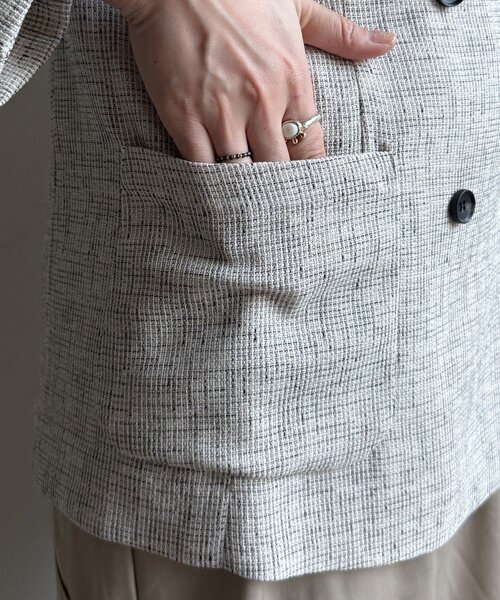 DouDou（ドゥドゥ）の「シアーツイードダブルジャケット（テーラードジャケット・レディース・オフホワイト/ブラック・FREE）」の19枚目の写真