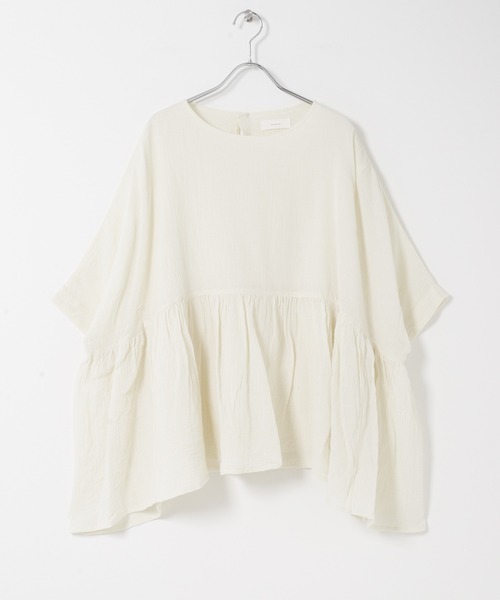 かぐれ（カグレ）の「コットンクレープギャザーブラウス（Tシャツ/カットソー・レディース・ブラック/アイボリー・FREE）」の16枚目の写真