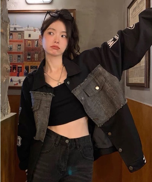 Lips(リップス)の「デニムドッキングえり付きジャケット(デニムジャケット・レディース・ホワイト/ブラック・FREE)」の8枚目の写真