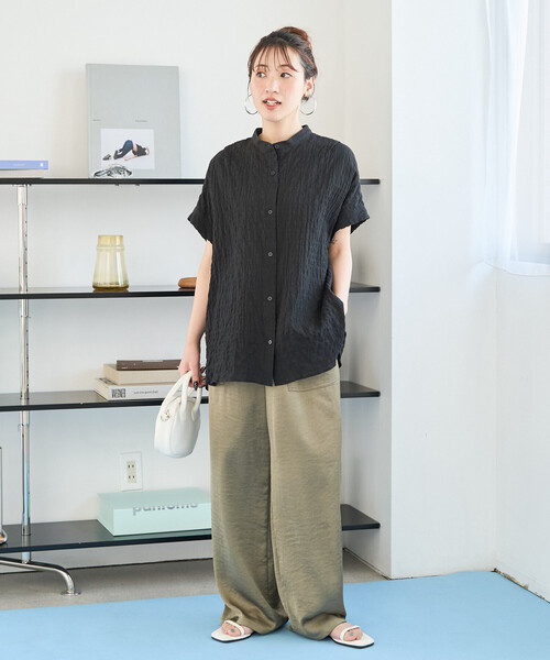 FREAK'S STORE(フリークスストア)の「限定展開 ナチュラル ポコポコ フレンチ スリーブ ブラウス(シャツ/ブラウス・レディース・オフホワイト/ブルー/ブラック/ライトグレー/ブラウン/レッド・フリ-)」の22枚目の写真