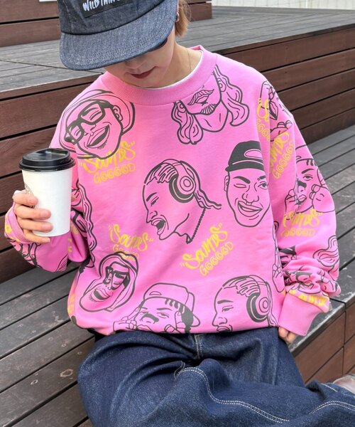 SOUNDSGOOOOD(サウンズグッド)の「【SOUNDS GOOOOD】アソートフェイス柄ファンキースウェット(Tシャツ/カットソー・レディース・ミント/アイボリー/ピンク・ONE SIZE)」の3枚目の写真