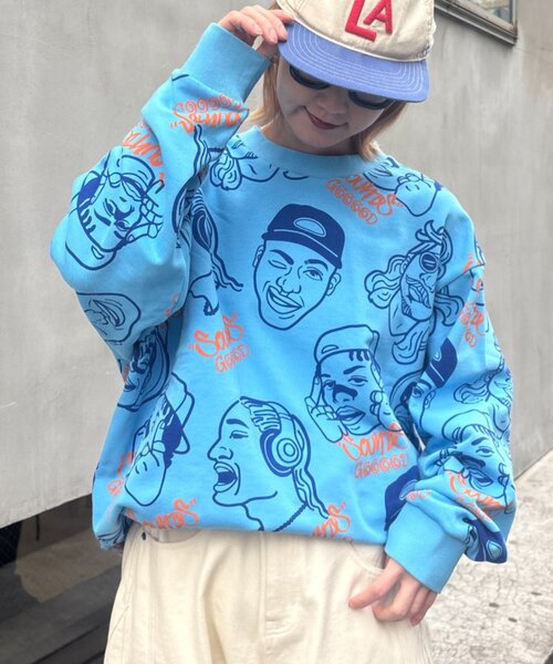 SOUNDSGOOOOD(サウンズグッド)の「【SOUNDS GOOOOD】アソートフェイス柄ファンキースウェット(Tシャツ/カットソー・レディース・ミント/アイボリー/ピンク・ONE SIZE)」の4枚目の写真