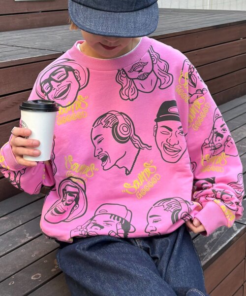 SOUNDSGOOOOD(サウンズグッド)の「【SOUNDS GOOOOD】アソートフェイス柄ファンキースウェット(Tシャツ/カットソー・レディース・ミント/アイボリー/ピンク・ONE SIZE)」の10枚目の写真