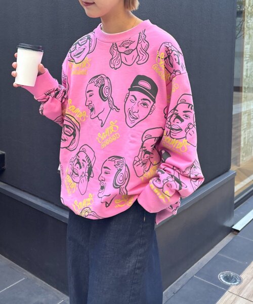 SOUNDSGOOOOD(サウンズグッド)の「【SOUNDS GOOOOD】アソートフェイス柄ファンキースウェット(Tシャツ/カットソー・レディース・ミント/アイボリー/ピンク・ONE SIZE)」の12枚目の写真