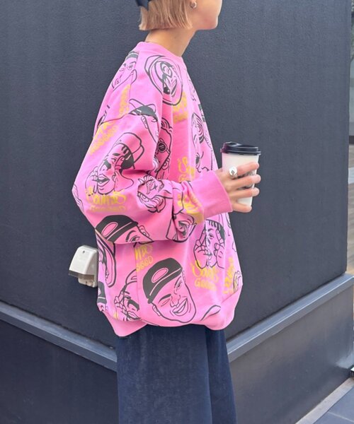 SOUNDSGOOOOD(サウンズグッド)の「【SOUNDS GOOOOD】アソートフェイス柄ファンキースウェット(Tシャツ/カットソー・レディース・ミント/アイボリー/ピンク・ONE SIZE)」の13枚目の写真