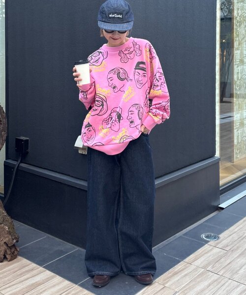 SOUNDSGOOOOD(サウンズグッド)の「【SOUNDS GOOOOD】アソートフェイス柄ファンキースウェット(Tシャツ/カットソー・レディース・ミント/アイボリー/ピンク・ONE SIZE)」の15枚目の写真