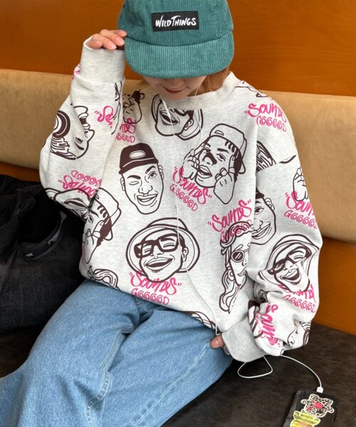 SOUNDSGOOOOD(サウンズグッド)の「【SOUNDS GOOOOD】アソートフェイス柄ファンキースウェット(Tシャツ/カットソー・レディース・ミント/アイボリー/ピンク・ONE SIZE)」の19枚目の写真
