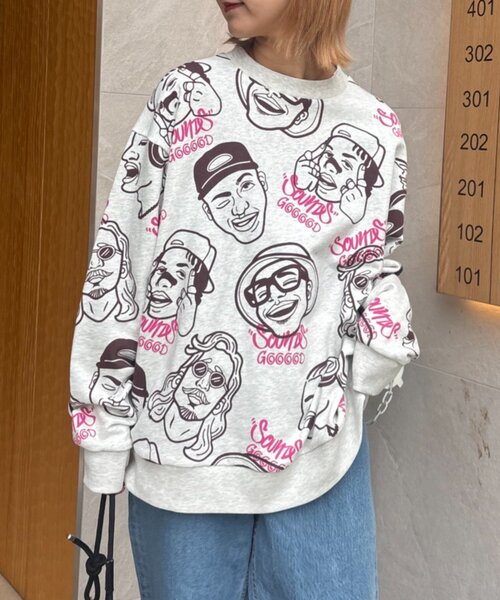 SOUNDSGOOOOD(サウンズグッド)の「【SOUNDS GOOOOD】アソートフェイス柄ファンキースウェット(Tシャツ/カットソー・レディース・ミント/アイボリー/ピンク・ONE SIZE)」の20枚目の写真