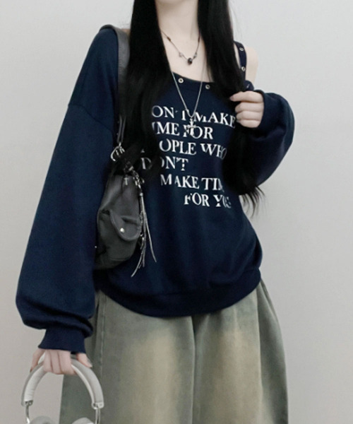VIVID LADY(ビビッドレディー)の「ワンショルダーアイレットスウェットトップス(スウェット・レディース・ブラウン/ネイビー/グレー/レッド/アイボリー/ブラック・FREE)」の1枚目の写真