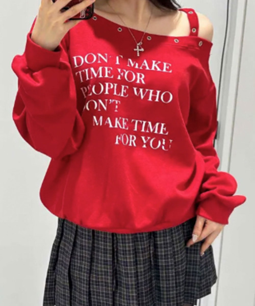 VIVID LADY(ビビッドレディー)の「ワンショルダーアイレットスウェットトップス(スウェット・レディース・ブラウン/ネイビー/グレー/レッド/アイボリー/ブラック・FREE)」の6枚目の写真