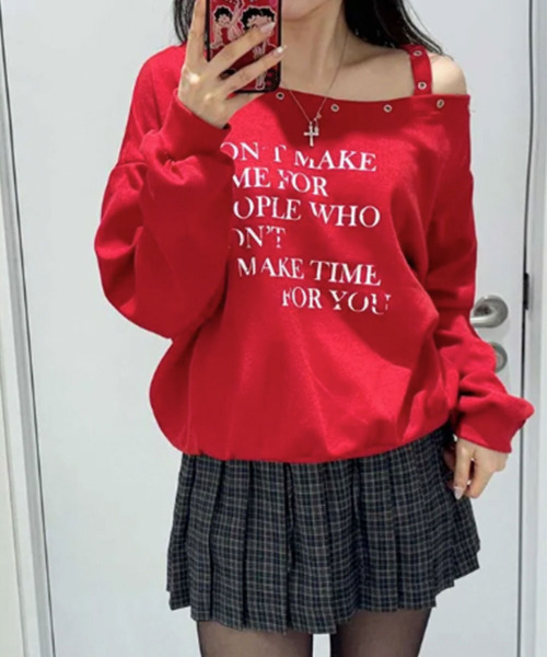VIVID LADY(ビビッドレディー)の「ワンショルダーアイレットスウェットトップス(スウェット・レディース・ブラウン/ネイビー/グレー/レッド/アイボリー/ブラック・FREE)」の19枚目の写真