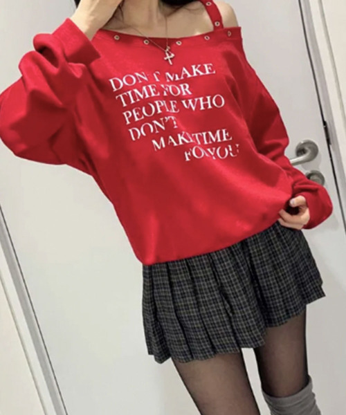 VIVID LADY(ビビッドレディー)の「ワンショルダーアイレットスウェットトップス(スウェット・レディース・ブラウン/ネイビー/グレー/レッド/アイボリー/ブラック・FREE)」の21枚目の写真