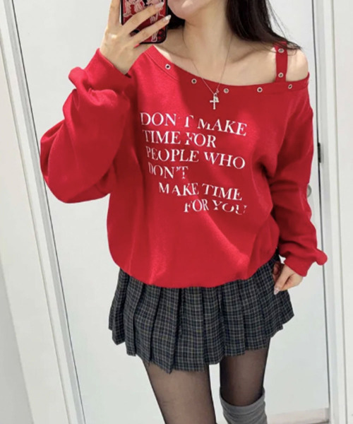 VIVID LADY(ビビッドレディー)の「ワンショルダーアイレットスウェットトップス(スウェット・レディース・ブラウン/ネイビー/グレー/レッド/アイボリー/ブラック・FREE)」の22枚目の写真