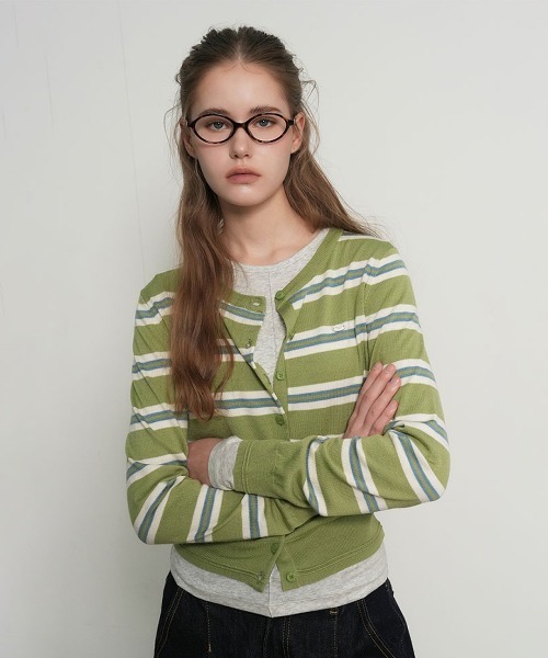 GENERAL IDEA(ジェネラルアイデア)の「【GENERAL IDEA】マルチストライプクルーネックカーディガン / MULTI STRIPE CREW NECK CARDIGAN(カーディガン/ボレロ・レディース・ピンク/グリーン系/ライトグレー・L/M/S)」の11枚目の写真