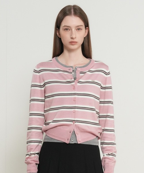 GENERAL IDEA(ジェネラルアイデア)の「【GENERAL IDEA】マルチストライプクルーネックカーディガン / MULTI STRIPE CREW NECK CARDIGAN(カーディガン/ボレロ・レディース・ピンク/グリーン系/ライトグレー・L/M/S)」の19枚目の写真