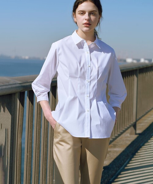 J.PRESS Ladies（J.プレス レディス）の「【WEB限定カラーあり】SOFT TC ストレッチ シャツ ブラウス（シャツ/ブラウス・レディース・ブルー系/ホワイト系・XS）」の3枚目の写真