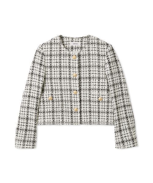 Mila Owen（ミラオーウェン）の「クロップド金釦コンパクトツイードジャケット（ノーカラージャケット・レディース・ホワイト/ダークブラウン/ピンク・0/1）」の14枚目の写真