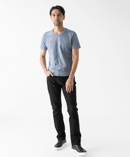 MICHEL KLEIN HOMME (ミッシェルクランオム)の「アーガイル柄Vネック半袖カットソー(Tシャツ/カットソー・メンズ・ブラック/ライトブルー/ホワイト・MEDIUM/LARGE/X-LARGE)」の4枚目の写真