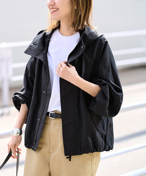 FRAMeWORK(フレームワーク)の「≪追加≫リネンPLタッサーフードショートブルゾン 3(マウンテンパーカー・レディース・キャメル/アイボリー/ブラック・36/38)」の6枚目の写真