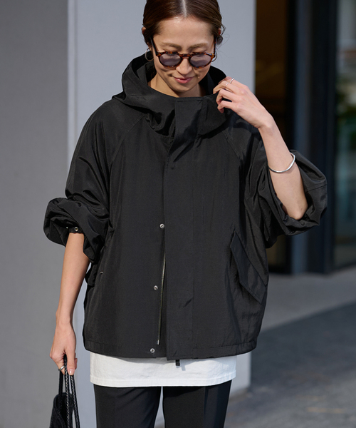 FRAMeWORK(フレームワーク)の「≪追加≫リネンPLタッサーフードショートブルゾン 3(マウンテンパーカー・レディース・キャメル/アイボリー/ブラック・36/38)」の12枚目の写真