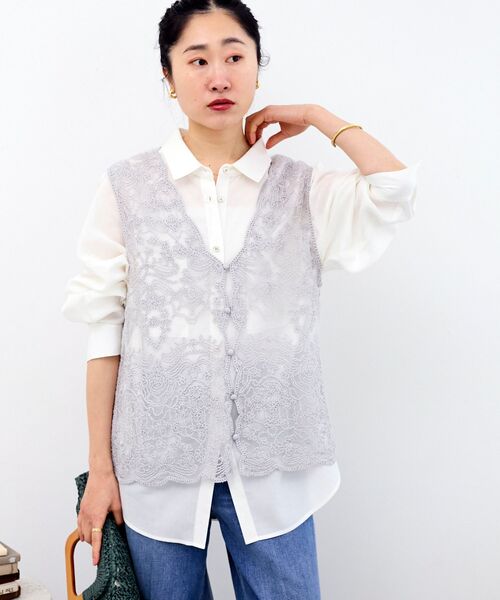 le.coeur blanc（ルクールブラン）の「TORRAZZO DONNAエンブロイダリーレースベスト（ベスト・レディース・チャコールグレー/ライトグレー/ホワイト・38）」の14枚目の写真