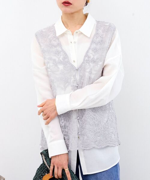 le.coeur blanc（ルクールブラン）の「TORRAZZO DONNAエンブロイダリーレースベスト（ベスト・レディース・チャコールグレー/ライトグレー/ホワイト・38）」の17枚目の写真