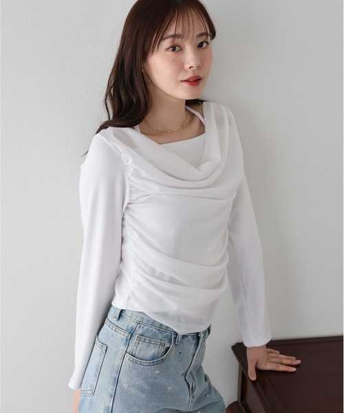 BLUEEAST(ブルーイースト)の「レイヤードチュールドレープTシャツ(Tシャツ/カットソー・レディース・ブラック/アイボリー・MEDIUM)」の1枚目の写真