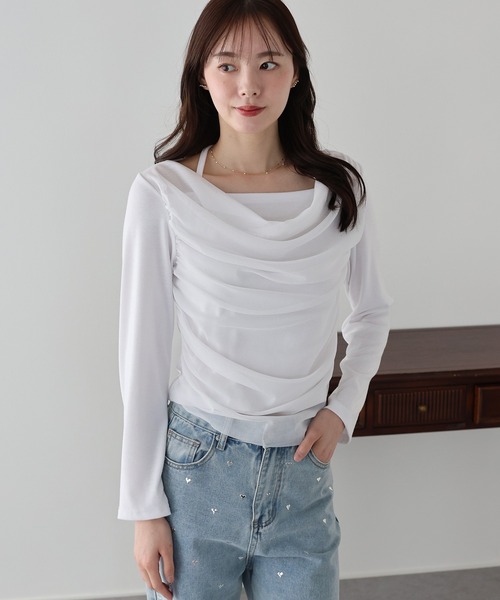 BLUEEAST(ブルーイースト)の「レイヤードチュールドレープTシャツ(Tシャツ/カットソー・レディース・ブラック/アイボリー・MEDIUM)」の13枚目の写真