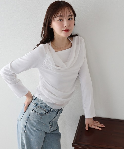 BLUEEAST(ブルーイースト)の「レイヤードチュールドレープTシャツ(Tシャツ/カットソー・レディース・ブラック/アイボリー・MEDIUM)」の16枚目の写真