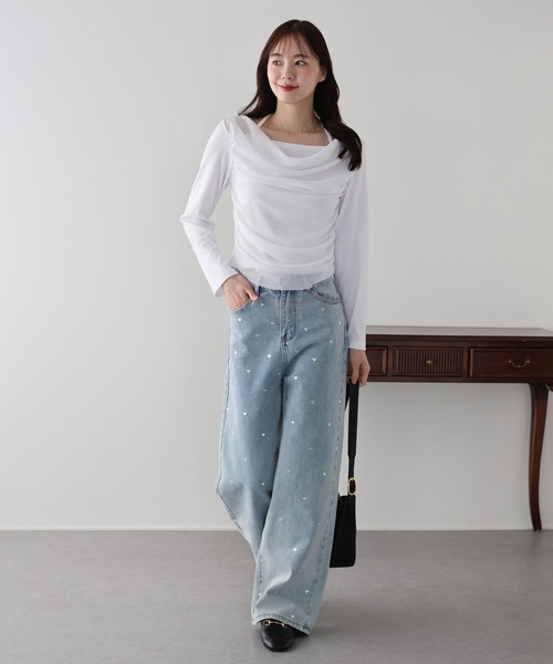 BLUEEAST(ブルーイースト)の「レイヤードチュールドレープTシャツ(Tシャツ/カットソー・レディース・ブラック/アイボリー・MEDIUM)」の22枚目の写真